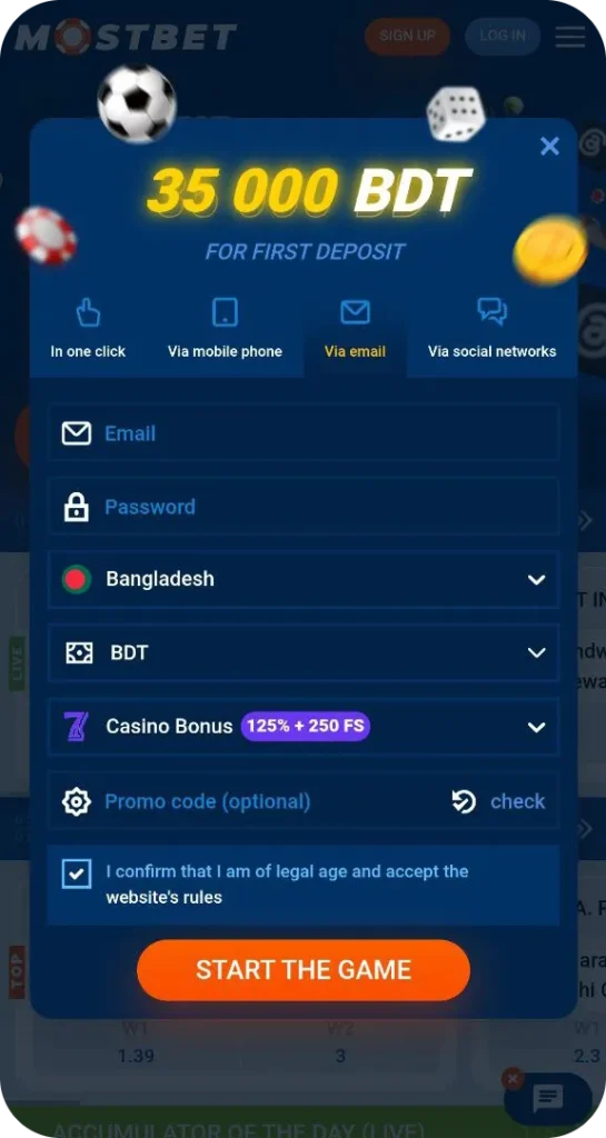 Mostbet Official Website in Bangladesh register form